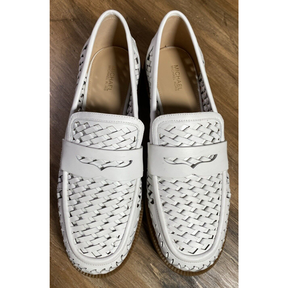 Michael Kors Women's Eden Hand-Woven Leather Loafer Optic White 9 - Picture 5 of 7